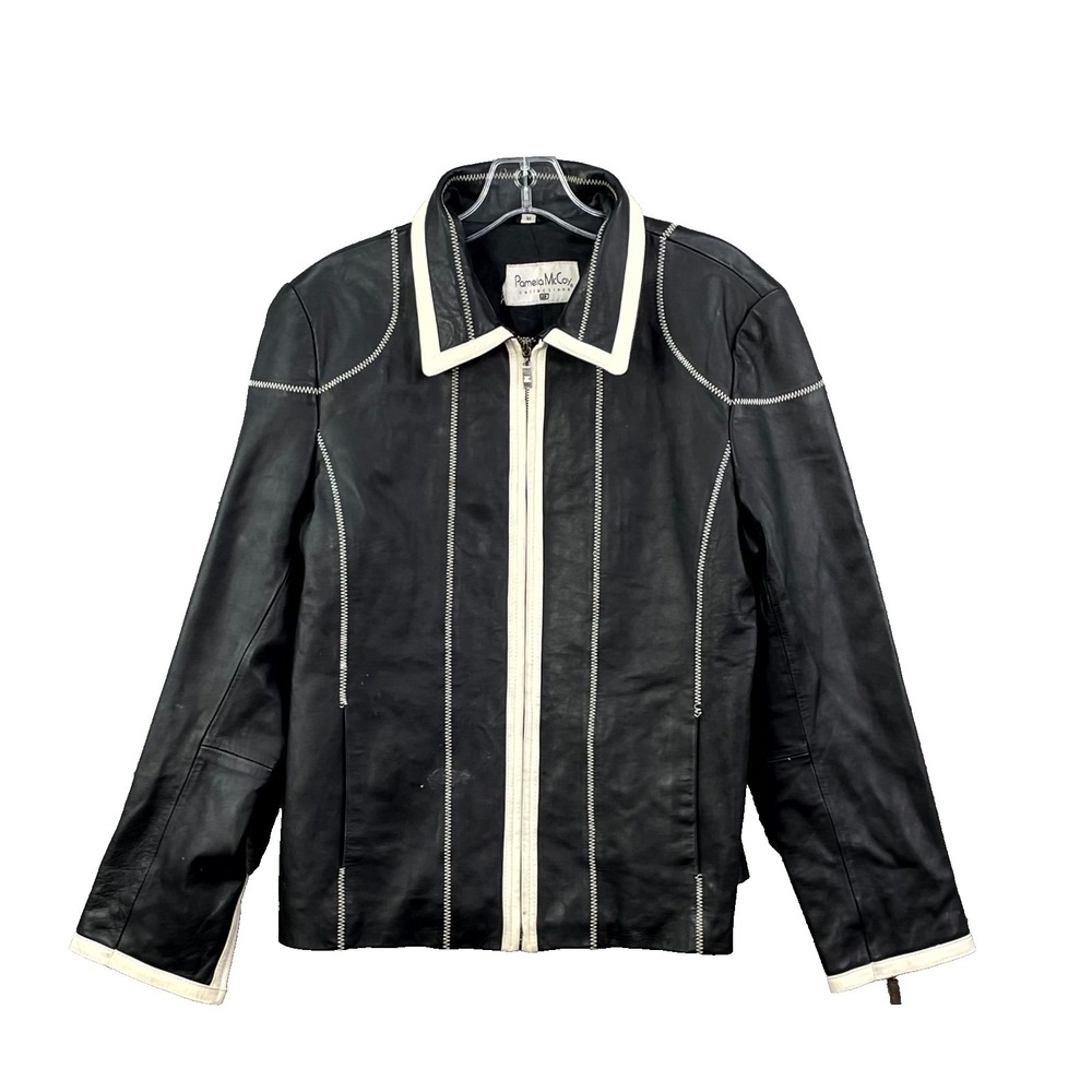 Pamela McCoy Jacket Womens Medium Black Biker Motorcycle Academia Classic Chic